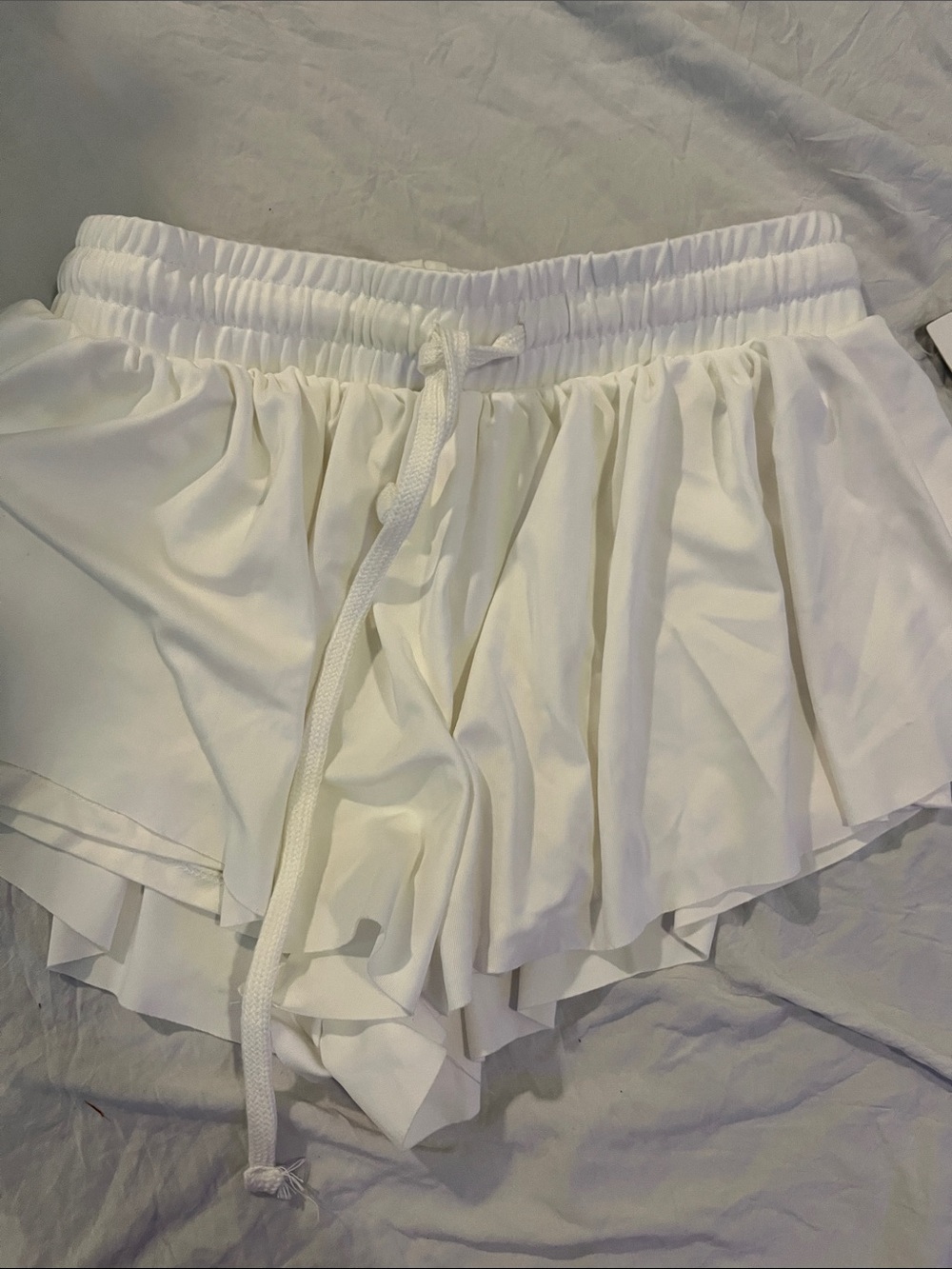 Women's White Ruffle Skort with Drawstring Waist - Picture 2 of 4